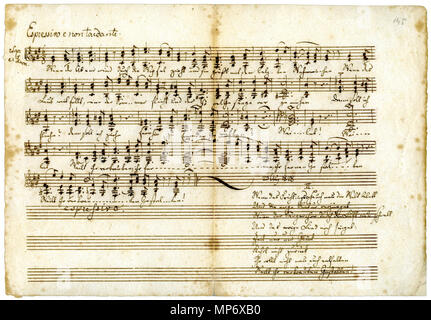 . Deutsch: Felix Mendelssohn Bartholdy: "Wenn der Abendwind durch die Wipfel …", Autograph des 3stimmigen Liedes . Il 23 agosto 1828. Felix Mendelssohn Bartholdy (1809-1847) 884 Mendelssohn wenn der Abendwind durch die Wipfel Foto Stock