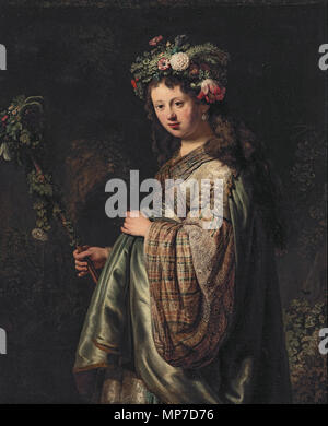 Saskia van Uylenburgh (1612-1642) come Flora *olio su tela *124,7 x 100,4 cm *firmato c.l.: Rembrandt / f .. 34 Saskia van Uylenburgh (1612-1642) come Flora, da Rembrandt 1096 Saskia van Uylenburgh (1612-1642) come Flora, da Rembrandt Foto Stock