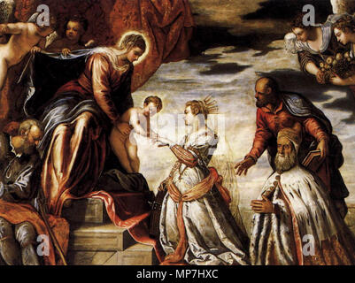 Inglese: il Matrimonio mistico di Santa Caterina (dettaglio) 1576. 687 Jacopo Tintoretto - Matrimonio mistico di Santa Caterina (dettaglio) - WGA22623 Foto Stock