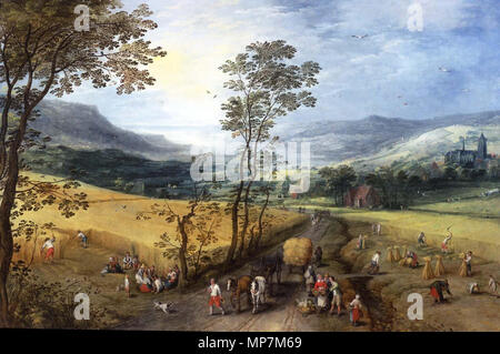 Un paesaggio estivo con mietitrici circa 1610. 695 Jan Brueghel (I) &AMP; Joos de Momper (II) - Estate del paesaggio con i vendemmiatori (Toledo Museum of Art) Foto Stock