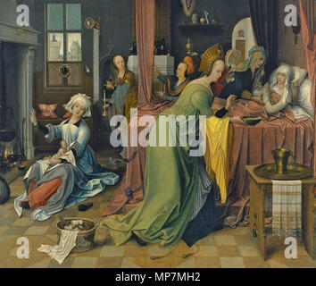 Inglese: Nascita della Vergine circa 1520. 696 Jan de Beer - Nascita della Vergine - WGA1561 Foto Stock