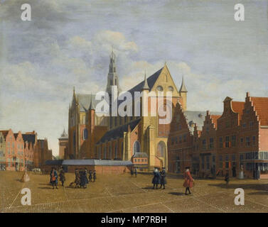 Il Grote Markt di Haarlem con il San Bavo chiesa, vista da ovest. Haarlem, Groote Markt guardando verso la chiesa di Saint Bavo . tra 1680 e 1720. 705 Vincentsz Jan van der Vinne - Haarlem, Groote Markt guardando verso la chiesa di Saint Bavo Foto Stock