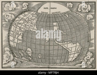 . Inglese: Mappa del nord e del Sud America che mostra il collegamento dei due continenti da un istmo. Pubblicato in Introductio in Ptholomei Cosmographiam (Introduzione alla Cosmografia di Tolomeo) di Jan di Stobnica, 1512 . Pubblicato in 1512, incisione. Sconosciuto 706 Jan-di-Stobnica-Cosmographiam-di-Tolomeo Foto Stock