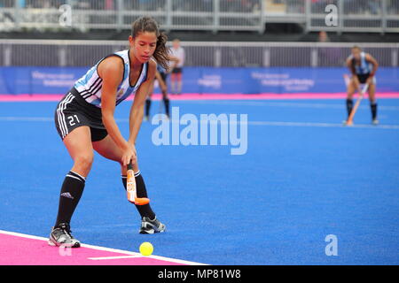 La Visa International invitational torneo di hockey, Argentina contro la Cina presso la riva del fiume Arena Hockey Stadium London Olympic Park 2 Maggio 2012 --- Image by © Paolo Cunningham Foto Stock