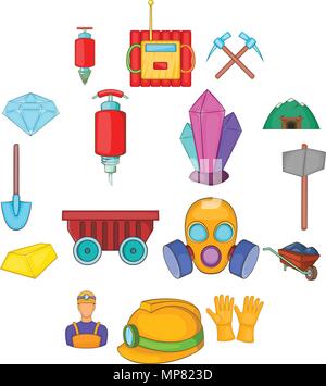 Icone di data mining set, stile cartoon Illustrazione Vettoriale