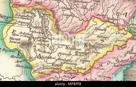 . Inglese: una rara e importante 1818 mappa di Persia da John Pinkerton. Mostra dal Mar Nero verso est per quanto riguarda l'Indus Valle, si estende a nord del Lago d'Aral e a sud verso il Golfo Persico e il Mare Arabico. Include il giorno moderno paesi dell Iran e Afghanistan, come pure le parti adiacenti del Pakistan, Kuwait, l'Iraq, la Turchia e l'Arabia. Note sia politico e geografico fisico elementi, compresi i fiumi, le montagne, sotto i pericoli del mare, varie regioni tribali, città, rovine e canali. In particolare, osserva le rovine di entrambi Babilonia e Persepolis. Disegnata da L. Herbert e inciso da S Foto Stock