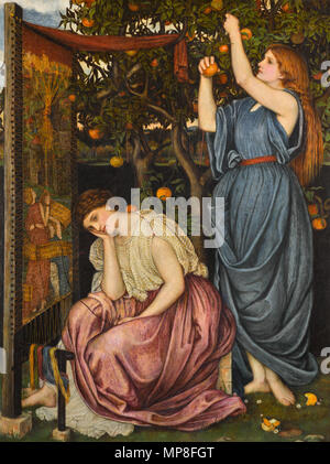 Inglese: Penelope . Inglese: Penelope al suo telaio arazzo con una serva la raccolta di mele. . 1864. 734 John Roddam Spencer Stanhope Penelope Foto Stock