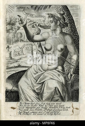 . Inglese: allegoria dei continenti pubblicato dalla stampante di Londra John Stafford nel 1634. Nessun artista è chiamato e che possono anche essere stati Stafford stesso. 1634. Sconosciuto 735 John Stafford Africa Foto Stock