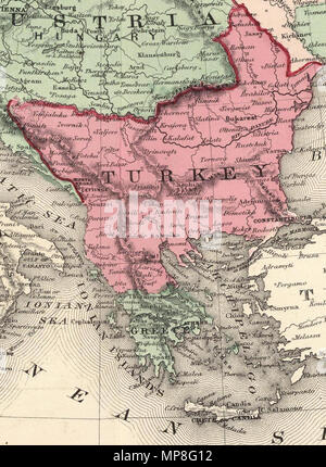 . Inglese: Johnson Europa pubblicato da Johnson e Ward. Pub Titolo: Johnson è di nuovo illustrato (lamiera di acciaio) la famiglia Atlas, con geografia fisica, e con descrizioni geografiche, statistiche e storiche ... Da Richard Swainson Fisher, M.D. ... Mappe compilato, trafilato e inciso sotto la supervisione di J.H. Colton e A.J. Johnson. New York: Johnson e Ward, successori di Johnson e Browning (successori J.H. Colton e società,) n. 113 Fulton Street. 1865. Iscritti ... Mille ottocento sessantaquattro, da A.J. Johnson ... New York. Nota: a pieno colore. Mostra, tra le altre Foto Stock