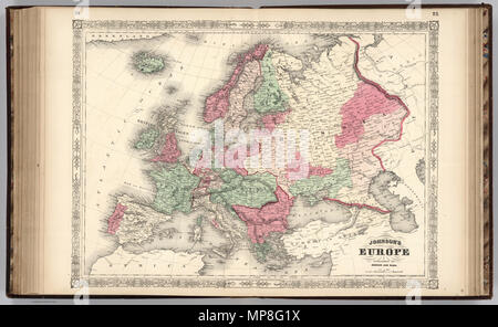 . Inglese: Johnson Europa pubblicato da Johnson e Ward. Pub Titolo: Johnson è di nuovo illustrato (lamiera di acciaio) la famiglia Atlas, con geografia fisica, e con descrizioni geografiche, statistiche e storiche ... Da Richard Swainson Fisher, M.D. ... Mappe compilato, trafilato e inciso sotto la supervisione di J.H. Colton e A.J. Johnson. New York: Johnson e Ward, successori di Johnson e Browning (successori J.H. Colton e società,) n. 113 Fulton Street. 1865. Iscritti ... Mille ottocento sessantaquattro, da A.J. Johnson ... New York. Nota: a pieno colore. Mostra, tra le altre Foto Stock