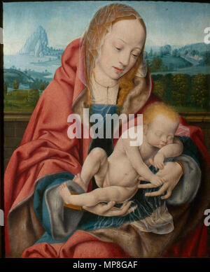 Inglese: Vergine con il sonno del bambino di Cristo . Questo oggetto è indicizzato in RKDimages, database dell'Istituto olandese per la storia dell'arte, al di sotto del riferimento 41518. Čeština | English | français | македонски | Nederlands | +/- . tra 1515 e 1520. Joos van Cleve (circa 1485 - 1540/1541) nomi alternativi Joos van der Beke, Joos van der Beken, Joos Van Cleef, Master della morte della Vergine Descrizione pittore fiammingo e disegnatore Data di nascita e morte circa 1485 tra il 10 novembre 1540 e 13 aprile 1541 Luogo di nascita e morte Kleve (?) di Anversa posizione Lavoro Kalkar ( Foto Stock