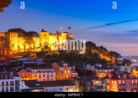 Il centro storico di Lisbona al tramonto, Portogallo Foto Stock