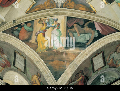 . Inglese: Cappella Sistina soffitto. Tra il 1508 e il 1512. Michelangelo Buonarroti 749 Giuditta e Oloferne (1) Foto Stock