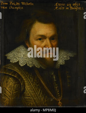 Dato 04-05-04 Ritratto di Philips Willem (1554-1618), il principe di Orange.[1] titolo alternativo(s): Portret van Prins Willem Philips, Prins van Oranje Nassau (1554-1618); uit de Leeuwarden-reeks.[2] Portret van Philips Willem van Oranje- Nassau (1554-1618).[3] circa 1609-1633. 1273 Officina di Michiel Jansz. van Mierevelt 003 Foto Stock