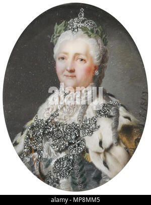 . Deutsch: Kaiserin Katharina II von Russland, Mischtechnik auf Elfenbein, monogarmmiert J. datiert 1819, ca. 7,5 x 6 cm . 1819. "J." 755 Kaiserin Katharina II von Russland posthum 1819 Foto Stock