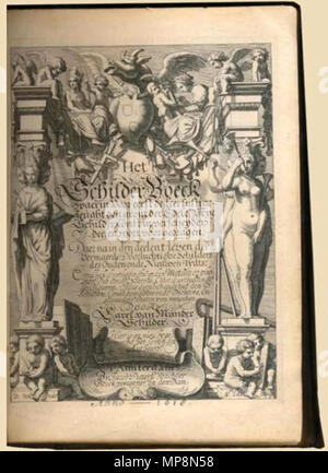 . Inglese: Karel van Mander - Schilderboeck seconda edizione pagina titolo, Amsterdam, stampati da Paulus van Ravestein per Jacob Pietersz. Wachter & Cornelis Lodewijcksz. vander Plasse, 1616-1618 . 1618. Karel van Mander 757 Karel van Mander - Schilderboeck seconda edizione pagina titolo Foto Stock
