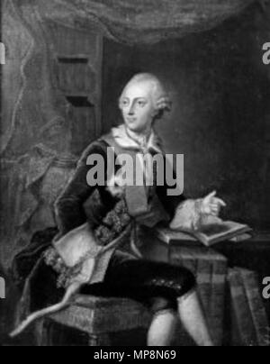 . Inglese: Ritratto di Carlo Alessandro, margravio di Brandenburg-Ansbach (1736-1806) Deutsch: Sohn von Markgraf Karl Wilhelm Friedrich von Brandenburg-Bayreuth und Friederike Louise (Schwester Friedrichs des Großen). Verzichtete 1791 zugunsten Preußens auf die Regierung und ließ sich mit circuizione 2. Frau Eliza Craven in Inghilterra nieder. Projekt: Ausstellung Bayern-Bilder, Haus der Bayerischen Geschichte, 2001 . Il XVIII secolo. 757 Karl Alexander Brandenburgo Ansbach Foto Stock