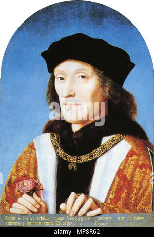 Ritratto di Enrico VII d'Inghilterra (1457-1509). arcuato superiormente il testo da NPG catalogo: 'Questa impressionante ritratto è la prima pittura nella National Portrait Gallery della collezione. L'iscrizione dei record che il ritratto è stato dipinto su 29 Ottobre 1505 da ordine di Herman Rinck, un agente per il Sacro Romano Imperatore Massimiliano I. Il ritratto è stato probabilmente dipinto come parte di un tentativo non riuscito di proposta di matrimonio, come Henry spera di sposare Massimiliano della figlia Margherita di Savoia come sua seconda moglie". 1505. 765 re Enrico VII Foto Stock
