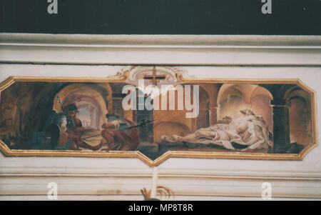 . Klosterkirche Ursberg, Fresko (1777) - 14. Kreuzwegstation: Der Leichnam Jesu wird in das Grab gelegt . Il 4 agosto 1994. Jakob Fröschle (1742-1782); fotografato da Hermetiker 770 Klosterkirche Ursberg 26 Foto Stock