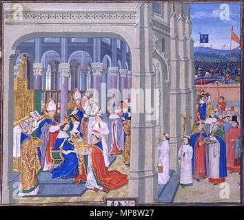 . Français : Couronnement de Charles V et de Jeanne de Bourbon, dans la cathédrale de Reims. Xv secolo. Anonimo 774 KorunovaceKarel5 Jana Foto Stock