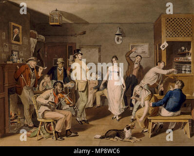 Barroom Dancing. La danza in un paese taverna, mostrando persone bere e ballare mentre un americano africano uomo suona fiddle . circa 1820. 775 Barroom Dancing da John Lewis Krimmel Foto Stock