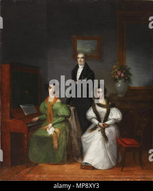La familia de Manuel de la Pezuela y Ceballos. Español: Retrato de la familia del aristócrata y político español Manuel de la Pezuela y Ceballos (1797-1872), segundo Marqués de Viluma y ministro de Estado durante el reinado de Isabel II de España, aunque También fue embajador de España en Londres, gobernador de Santander y presidente del Senato. Y junto al marqués, aunque sentadas, aparecen su esposa Francisca de Borja de la Puente Bustamante, y la hija de ambos, Catalina de la Pezuela y de la Puente. . Circa 1840. 783 La familia de Manuel de la Pezuela y Ceballos (Museo del Romanticismo d Foto Stock
