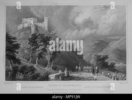 . Inglese: Acciaio incisione di Henry le chiocciole in William Tombleson 'viste sul Reno" (prima del 1832): i ruderi del Castello Reichenstein vicino al villaggio di Trechtingshausen (il nome Falkenberg fu un errore) . prima di 1832. Henry le chiocciole (1801-1860) Descrizione British illustratore e incisore, Data di nascita e morte 1800 1860 sede di lavoro autorità di Karlsruhe controllo : Q15438635 VIAF: 13210654 ISNI: 0000 0000 6321 1623 LCCN: N88155911 NLA: 35675577 GND: 123207606 WorldCat 1199 Tombleson Falkenberg Foto Stock