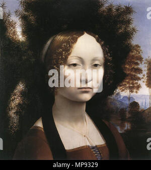 Ritratto di Ginevra de' Benci tra 1474 e 1478. 803 Leonardo da Vinci - Ritratto di Ginevra de' Benci - WGA12682 Foto Stock