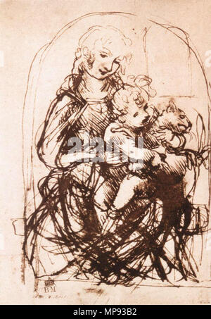 . Studio della Madonna con Bambino e un gatto . circa 1478. Leonardo da Vinci (1452-1519) nomi alternativi Leonardo di ser Piero da Vinci, Leonardo Descrizione pittore italiano, ingegnere, astronomo, filosofo, anatomista e matematico Data di nascita e morte 15 Aprile 1452 2 maggio 1519 Luogo di nascita e morte Anchiano Clos Lucé il lavoro periodo dal 1466 fino al 1519 sede di lavoro Firenze (1466-1482), Milano (1483-1499), Mantova (1499), Venezia (1500), Firenze (1500-1506), Milano (1506-1513), Firenze (1507-1508), Roma (1513-1516), Amboise (1513-1518) Autorità di controllo : Q762 VIAF: 2460428 Foto Stock