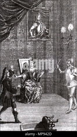 . Il XVII secolo l'attore inglese Thomas Betterton in una scena di William Shakespeare, frazione in cui il fantasma del borgo il Padre pone di fronte a lui nella sua madre della camera. 1709. Nicholas Rowe 1187 Thomas Betterton come frazione Foto Stock