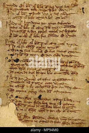 . F. 3r.º del manuscrito del Libro de buen amor de la Biblioteca Nacional de España . S. XIV. Juan Ruiz Arcipreste de Hita 809 Libro de buen amor f. 3r Foto Stock