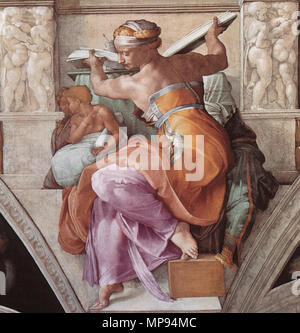 Sibilla libica. Soffitto della Cappella Sistina di Michelangelo, la Libyan Sibyl, post restauro. Il XVI secolo. 809 LibyanSibyl SistineChapel Foto Stock