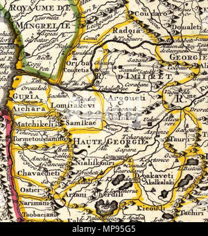 . Français : Carte des Pays voisins de la Mer Caspiene, dressee pour l'usage du Roy. Sur la carte de cete Mer, faite par l'Ordre du Zar, sur les manuscrits Memoires de Soskam-Sabbas, Principe de Georgie, sur ceux de la Sig.ra Crusius, Zurabek, et Fabritius Ambassadeurs a la Cour de Perse et sur les eclaircissemens tirez d'onu grand nombre de persone intelligentes du pais. Assujetie aux osservazioni astronomiques. Par G. Delisle, Geog. de l'Acad. Roy. des Scien. A Amsterdam, Chez Jean conciliaboli et Corneille Mortier, Geographes. (1742) . 1742. Guillaume Delisle (1675-1726) nomi alternativi DE L' Foto Stock