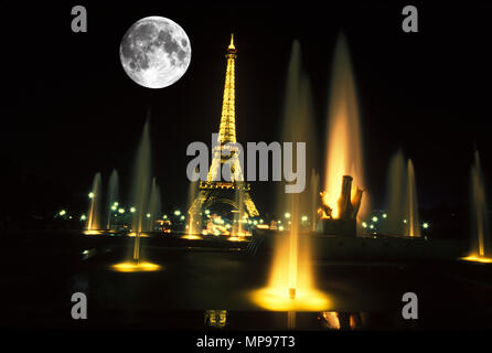 1988 VARSOVIE STORICO FONTANE TROCADERO Palais de Chaillot TORRE EIFFEL Parigi Francia Foto Stock