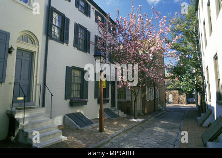 1988 molla storico BLOSSOMS ELFRETH Vicolo del quartiere storico di Filadelfia in Pennsylvania USA Foto Stock