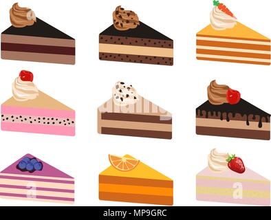 Illustrazione vettoriale di deliziose fette di torta isolati su sfondo bianco Illustrazione Vettoriale
