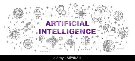 AI moderni illustrazione. Vettore di intelligenza artificiale banner su sfondo bianco. Corsa modificabile Illustrazione Vettoriale