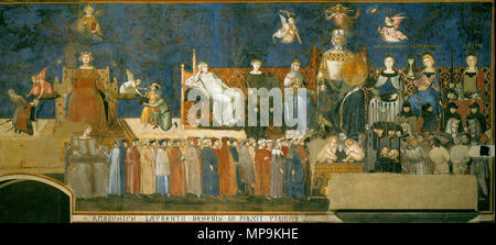 . L'allegoria del buon governo . Settembre 1338. Ambrogio Lorenzetti (1290-1348) nomi alternativi nascita Nome: Ambrogio Descrizione Laurati pittore italiano Data di nascita e morte circa 1290 9 Giugno 1348 Luogo di nascita e morte Siena Siena sede di lavoro autorità senese controllo : Q211562 VIAF: 100916572 ISNI: 0000 0001 1692 3078 ULAN: 500012547 LCCN: N86048471 WGA: LORENZETTI, Ambrogio WorldCat 818 Lorenzetti Amb. L'allegoria del buon governo- 1338-39. Foto Stock