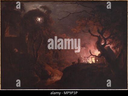 Cottage sul fuoco di notte tra circa 1785 e circa 1793. 1274 Wright di Derby, cottage sul fuoco di notte Foto Stock