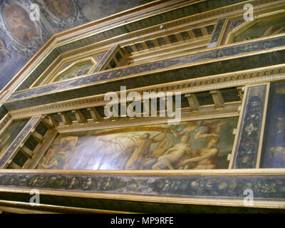 <Digimax i50 MP3, Samsung #1 MP3> la mutilazione di Urano da Saturno . Cronus (Saturno) castrati suo padre Urano, cielo greco dio (prima di Zeus) tutta la pittura . Il XVI secolo. 1086 Sala degli elementi, Aria, Saturno mutila il cielo Foto Stock