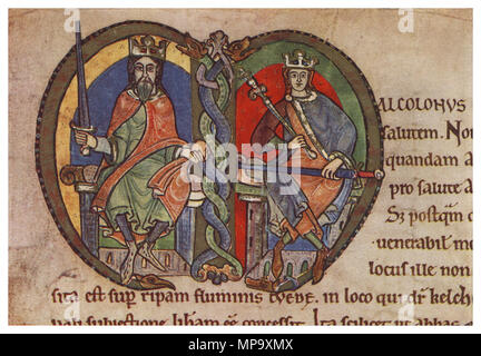. Inglese: Dettaglio dalla carta di Malcolm IV re di Scozia a Kelso Abbey. 1159. Sconosciuto 846 Malcolm IV re di Scozia, charter a Kelso Abbey, 1159, iniziale Foto Stock