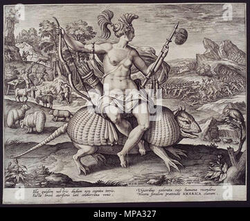 . Inglese: progettato dal pittore fiammingo/artista, Marten de Vos e inciso da Adriaen Collaert. Tra il 1551 e il 1600. Progettato dal pittore fiammingo/artista, Marten de Vos e inciso da Adriaen Collaert. 864 Marten de Vos Adriaen Collaert America Foto Stock