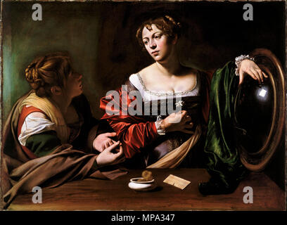 Inglese: Marta e Maria Maddalena Polski: Marta ho Maria Magdalena circa nel settembre 1598. 865 Marta e Maria Magdalene-Caravaggio (c.1599) Foto Stock