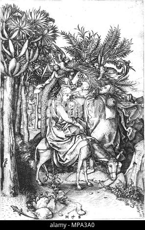 Opnamedatum: 17-03-2008 . Inglese: la Fuga in Egitto. Incisione. 255 × 169 mm. Amsterdam, Rijksmuseum Amsterdam (inv.n. RP-P-OB-998). Nederlands: De vlucht naar Egitto. Il rotocalco. 255 × 169 mm. Amsterdam, Rijksmuseum Amsterdam (inv.nr. RP-P-OB-998). Inglese: Copie esistono anche nel museo Boijmans Van Beuningen. Tra il 1470 e il 1490. Martin Schongauer (1448-1491) Descrizione tedesco pittore e incisore, Data di nascita e morte nel 1450 circa 2 febbraio 1491 Luogo di nascita e morte Colmar Breisach posizione Lavoro Colmar Breisach competente controllo : Q155575 VIAF: 166391275 ISNI: 0000 00 Foto Stock
