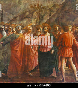 Tributo (dettaglio) tra 1426 e 1427. 868 Masaccio - Omaggio di denaro (dettaglio) - WGA14195 Foto Stock