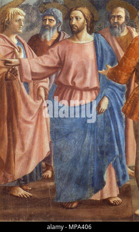 Tributo (dettaglio) tra 1426 e 1427. 868 Masaccio - Omaggio di denaro (dettaglio) - WGA14198 Foto Stock