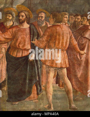 Tributo (dettaglio) tra 1426 e 1427. 868 Masaccio - Omaggio di denaro (dettaglio) - WGA14197 Foto Stock
