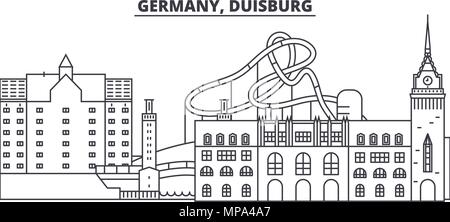 Germania, Duisburg skyline di linea illustrazione vettoriale. Germania, Duisburg paesaggio urbano lineare con famosi luoghi di interesse e attrazioni della città, il vettore orizzontale. Illustrazione Vettoriale