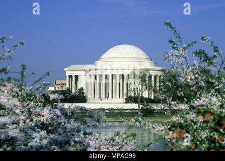 1988 molla storico Cherry Blossoms Jefferson Memorial il Mall Washington DC USA Foto Stock