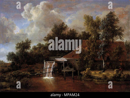 Inglese: Paesaggio con mulino ad acqua. Nederlands: Landschap incontrato watermolen.[1] titoli alternativi: Inglese: un mulino a vento.[2] Nederlands: Een watermolen.[2] Circa 1666. 880 Meindert Hobbema 007 Foto Stock